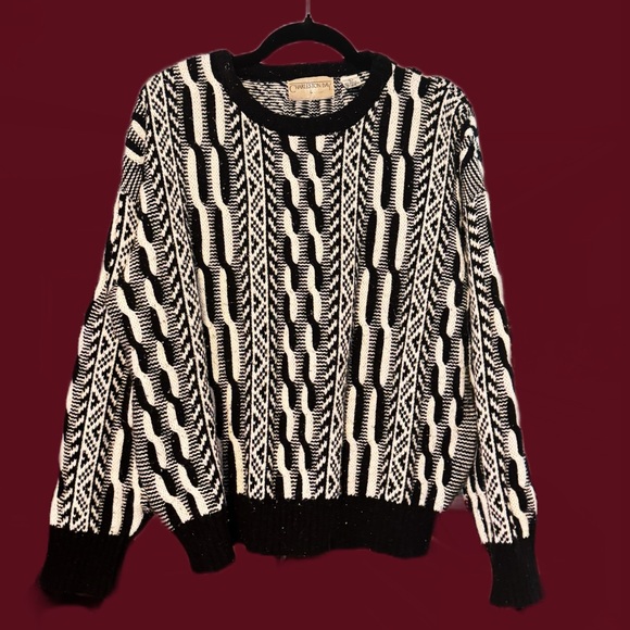 Black and White Charleston Bay Vintage 90s Sweater crew neck size lg cable knit - Picture 1 of 2